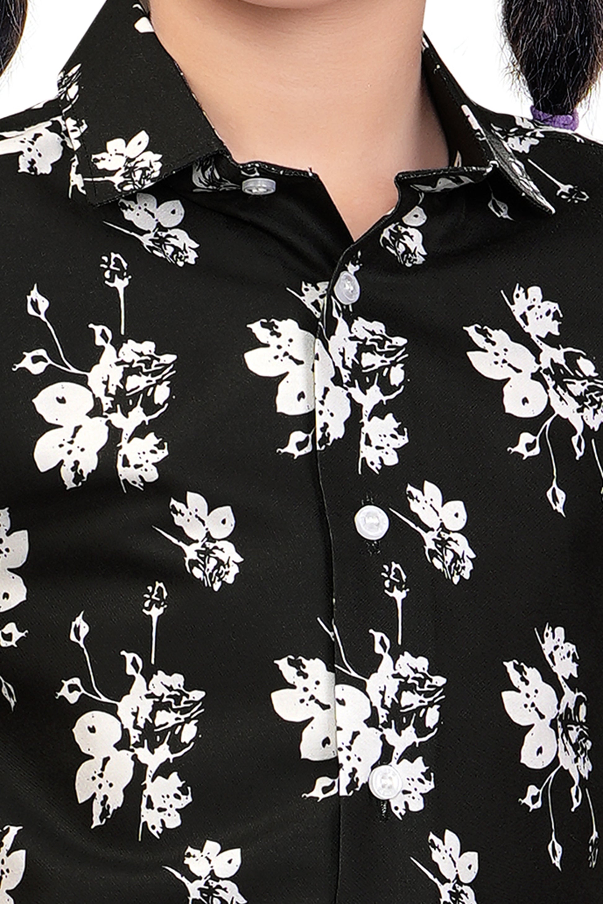 Monochrome-Floral-Printed-Girls-Cotton-Co-Ord-Set-ZOOMVIEW