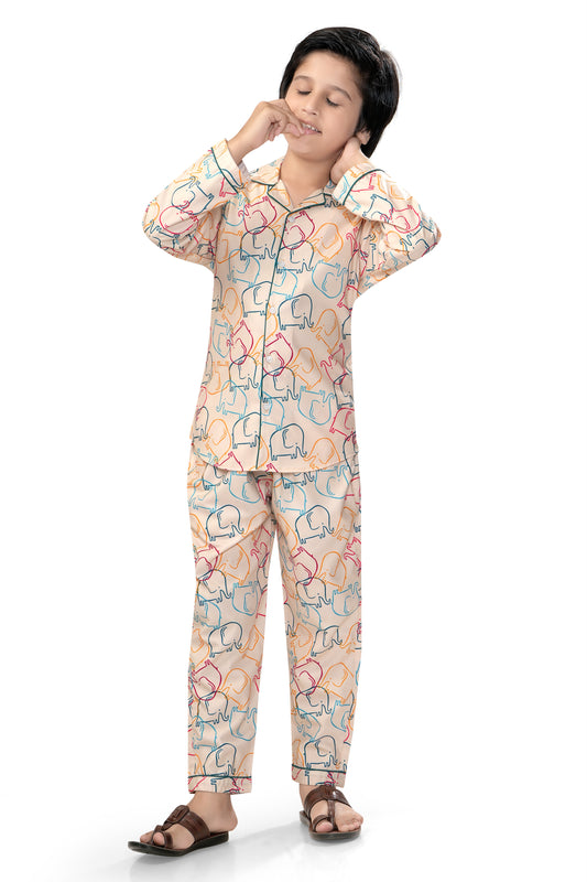 Multicolor-Elephant-Print-Cotton-Nightsuit-Set-Club96