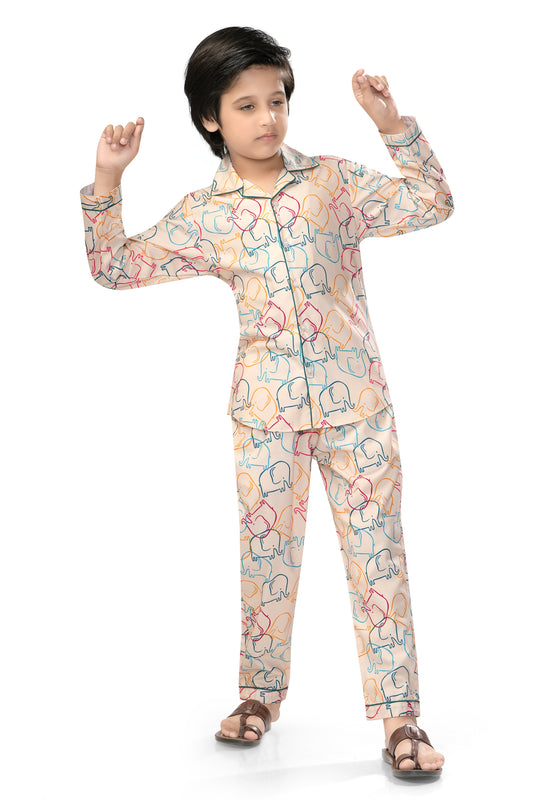 Multicolor-Elephant-Print-Cotton-Nightsuit-Set-FrontView