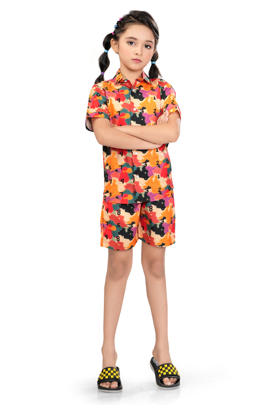 Multicolor-camouflage-Printed-Girls-Cotton-Co-Ord-Set-FrontView