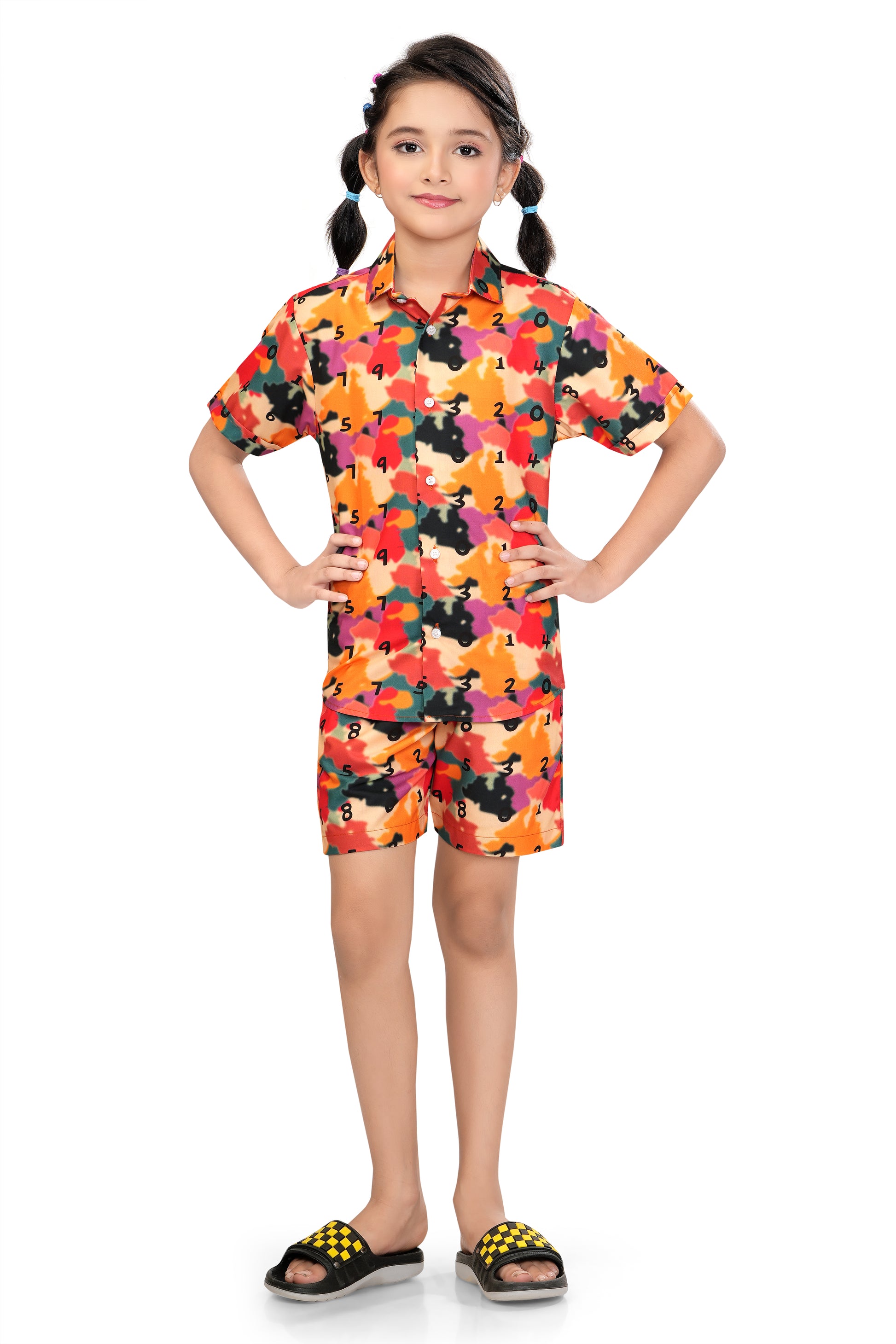 Multicolor-camouflage-Printed-Girls-Cotton-Co-Ord-Set-FrontView