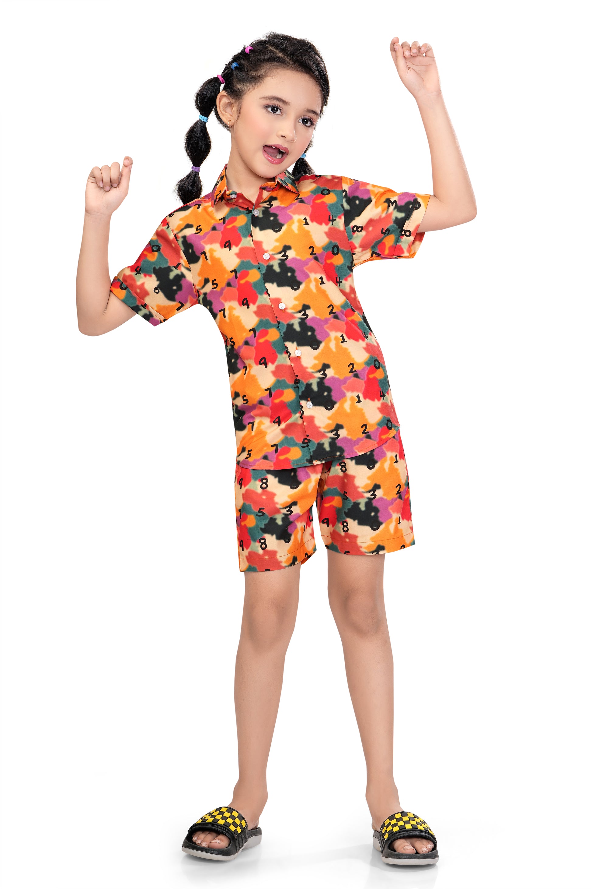 Multicolor-camouflage-Printed-Girls-Cotton-Co-Ord-Set
