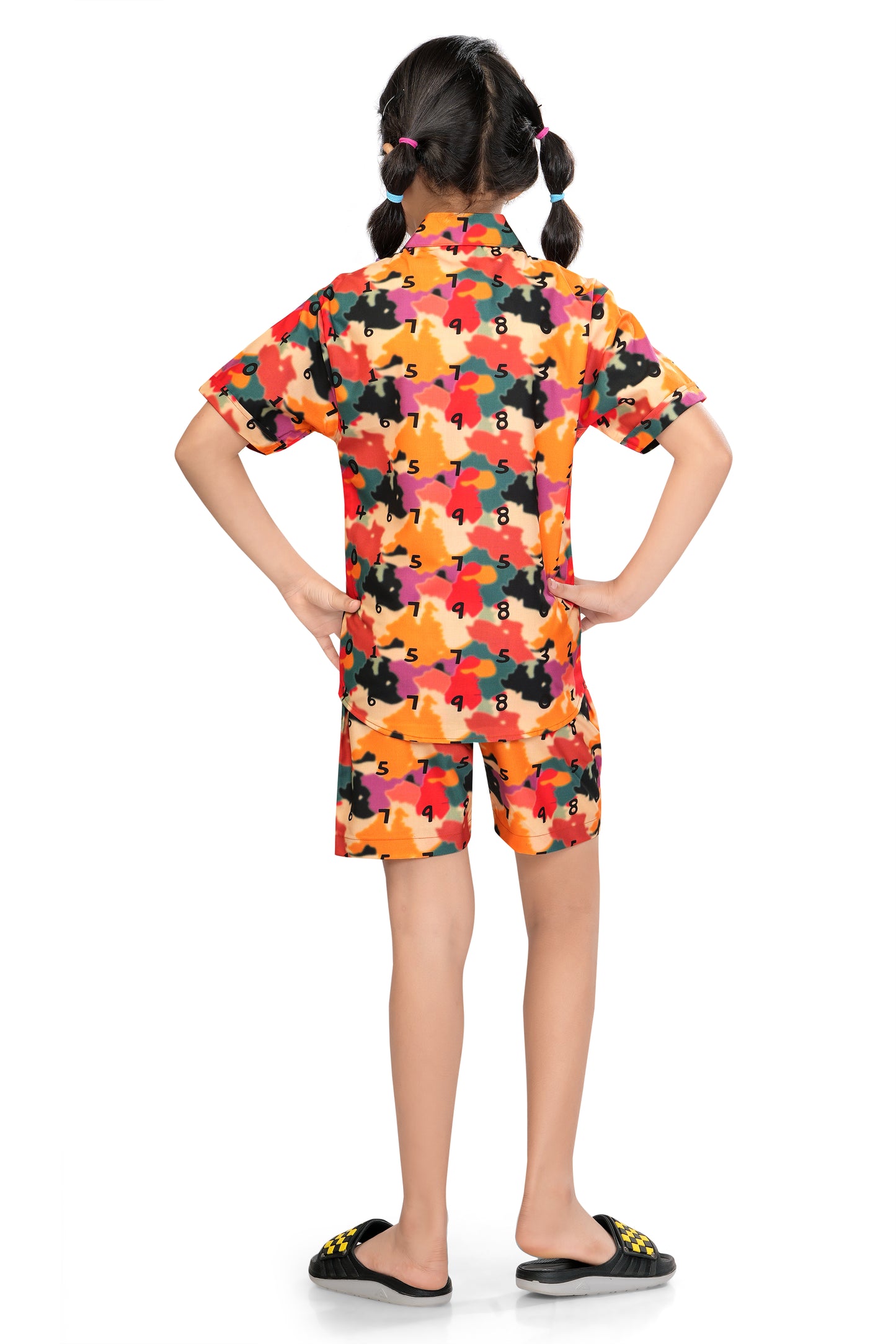 Multicolor camouflage Printed Girls Cotton Co Ord Set