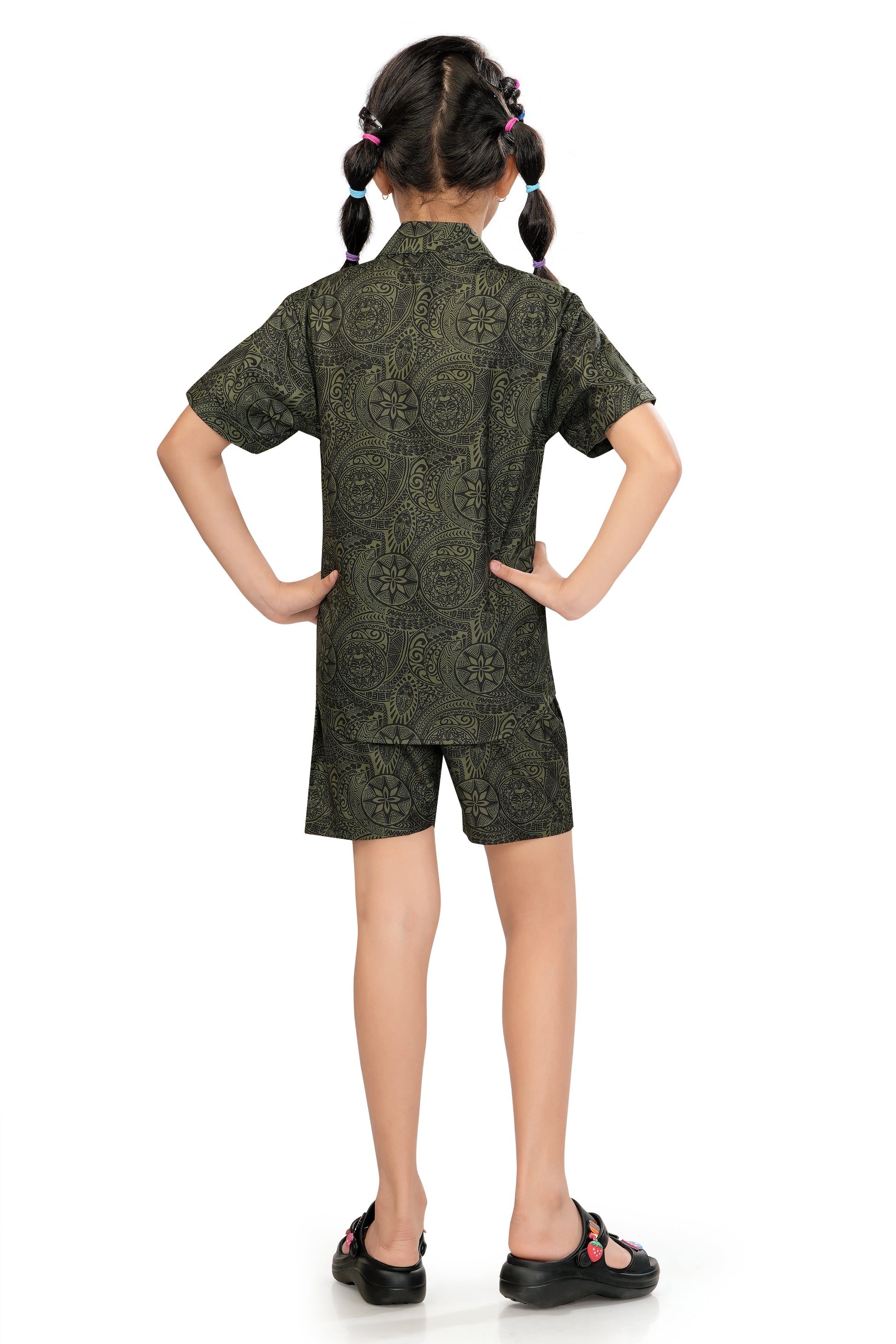 Olive-Green-Mandala-Printed-Girls-Cotton-Co-Ord-Set-BackView