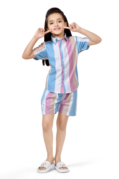 Buy Pastel Color Striped Printed Girls Cotton Co-Ord Set Online - Club96.in