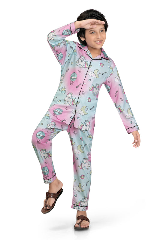 Pink-and-Blue-Unicorn-Printed-Cotton-Nightsuit-Set-FrontView
