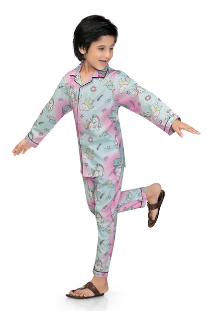 Pink-and-Blue-Unicorn-Printed-Cotton-Nightsuit-Set-Stylish