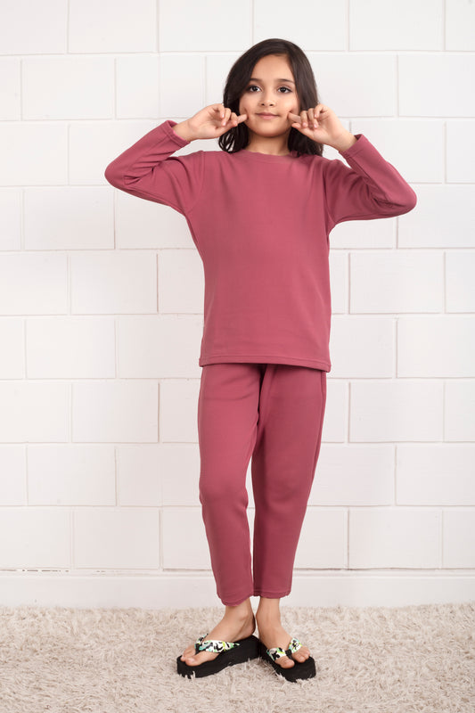 Pink_waffle_cotton_cute_pajama_sets_for_Girl - FrontView