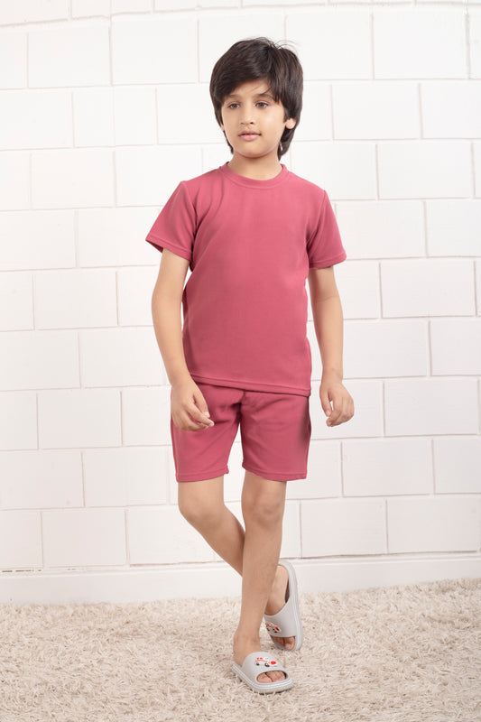 Pink_waffle_cotton_cute_shorts_co_ord_sets - FrontView