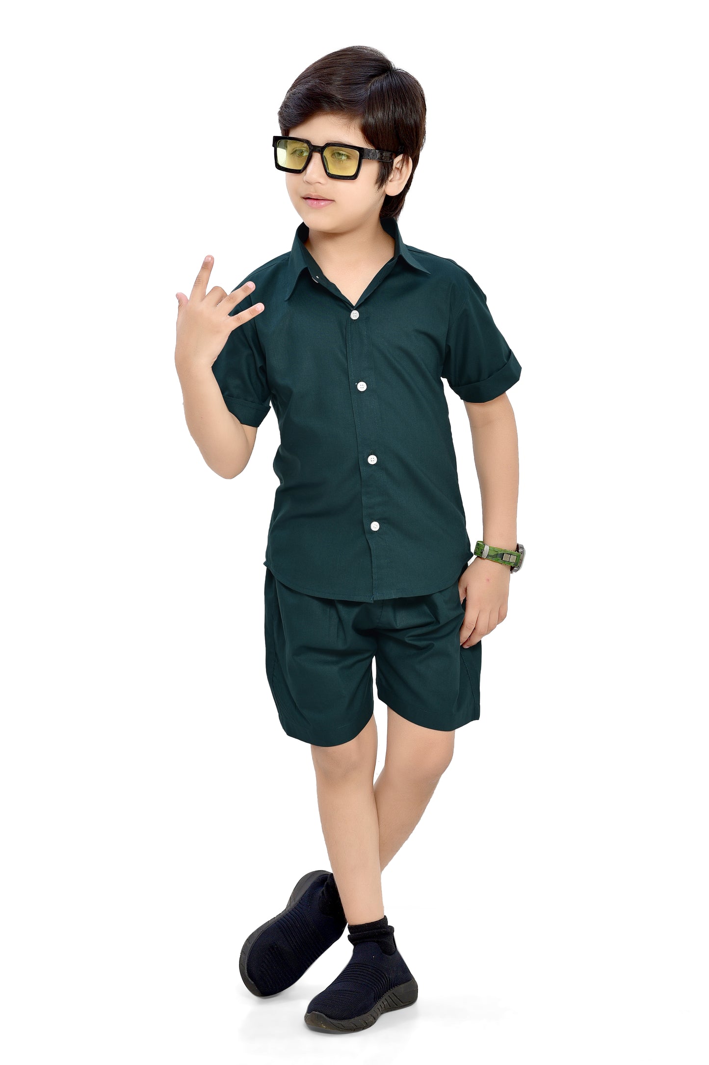 Plain Green Summer Cotton Co-Ord Set for Boys - Club96
