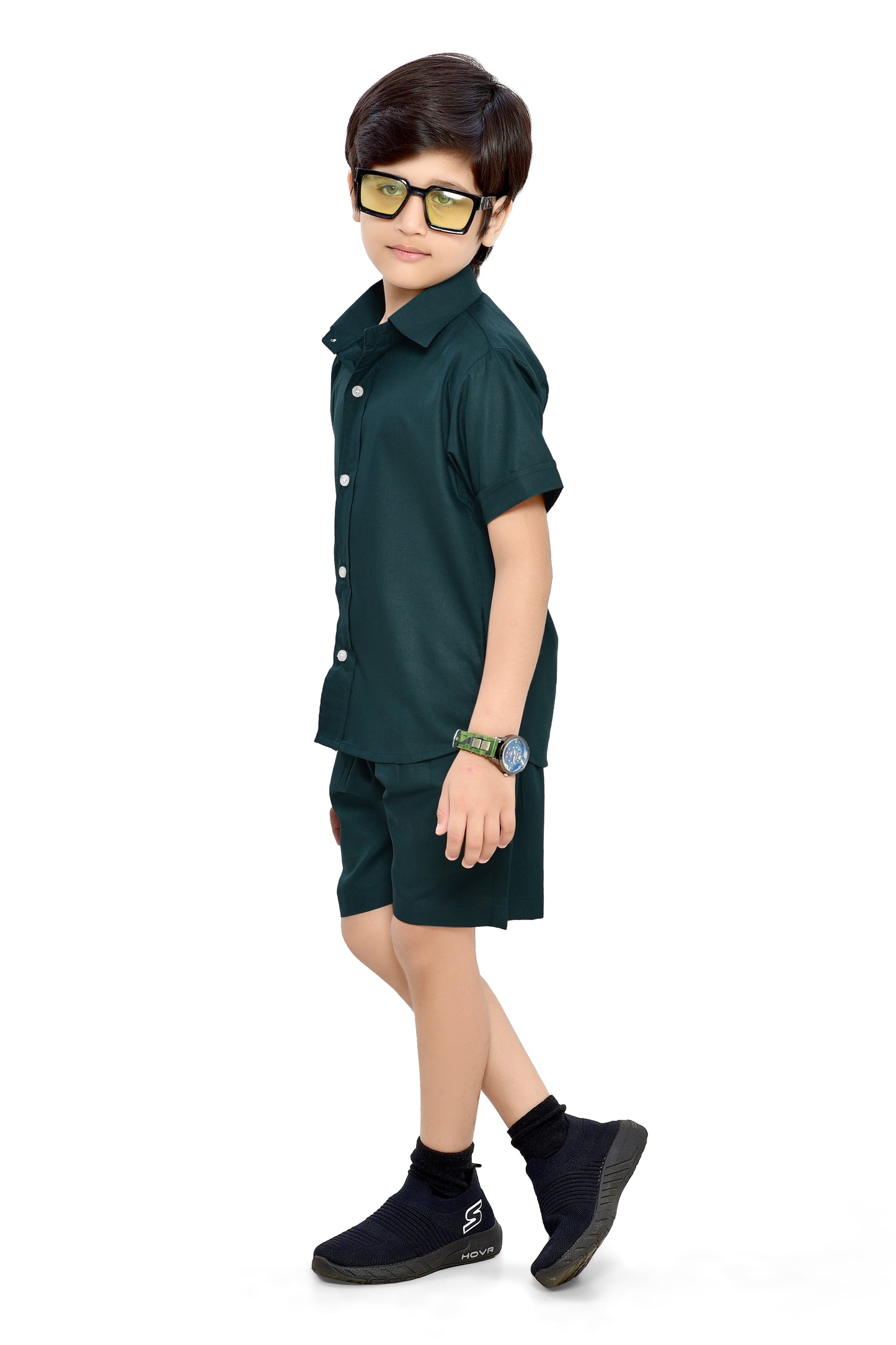 Plain Green Summer Cotton Co-Ord Set for Boys - Stylist