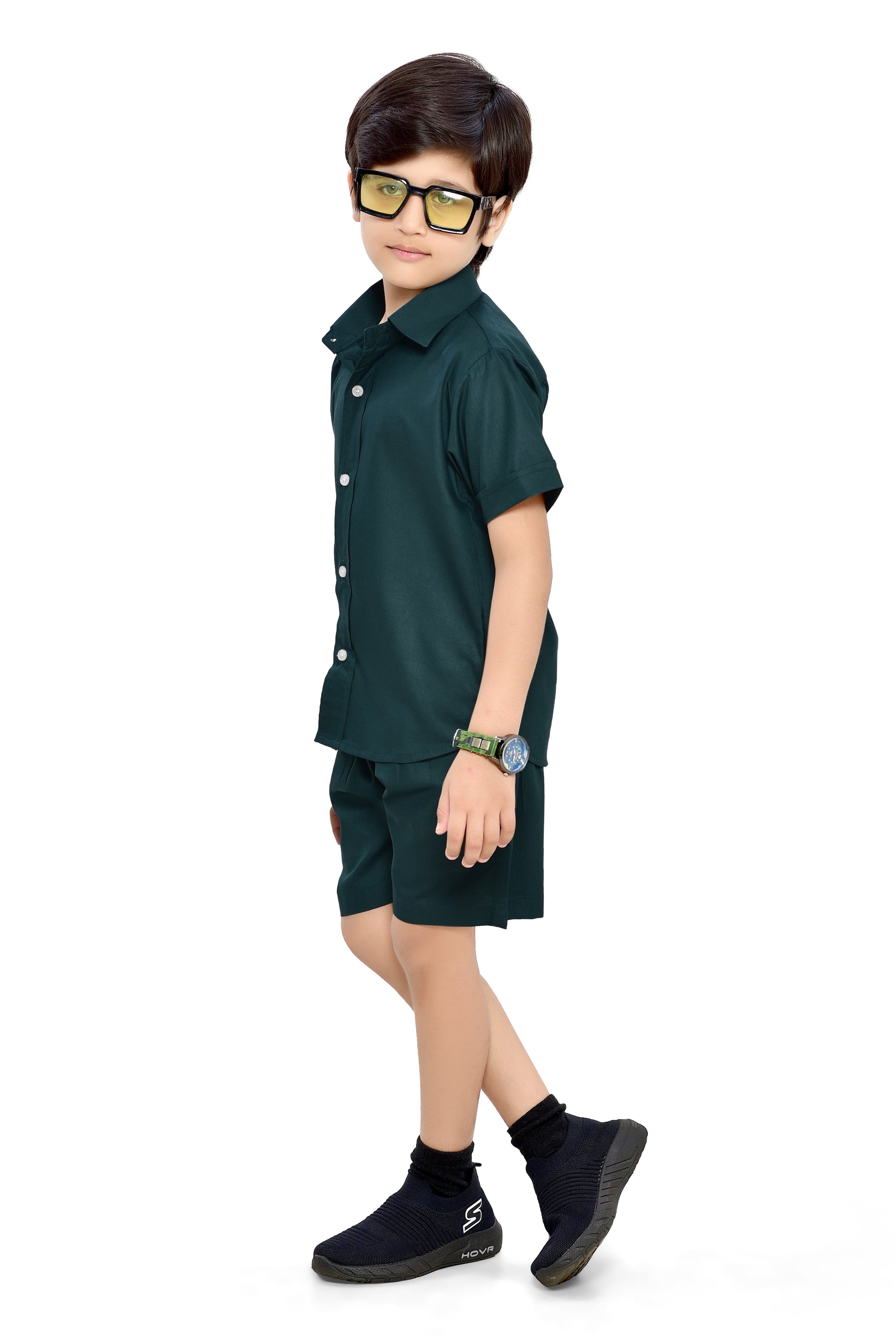 Plain Green Summer Cotton Co-Ord Set for Boys - Stylist
