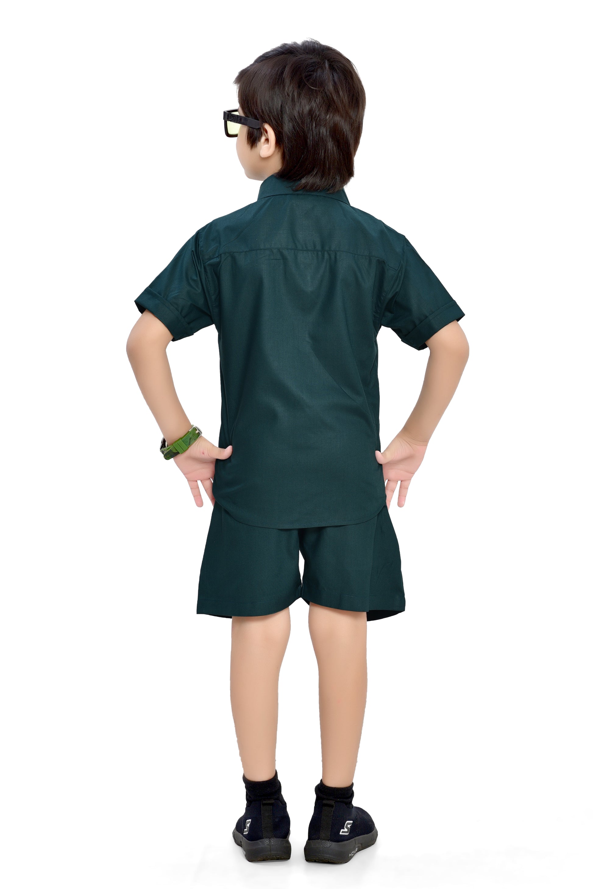 Plain Green Summer Cotton Co-Ord Set for Boys - Back