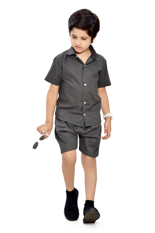 Plain Grey Summer Ready Cotton Co-Ord Set for Boys - Club96