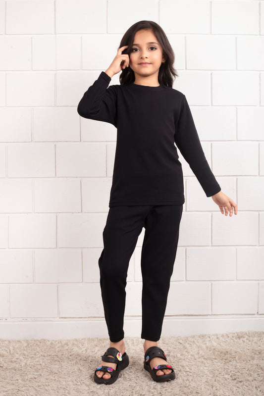 Pure_Cotton_Waffle_Black_color_Pajama_set_for_Girl - FrontView
