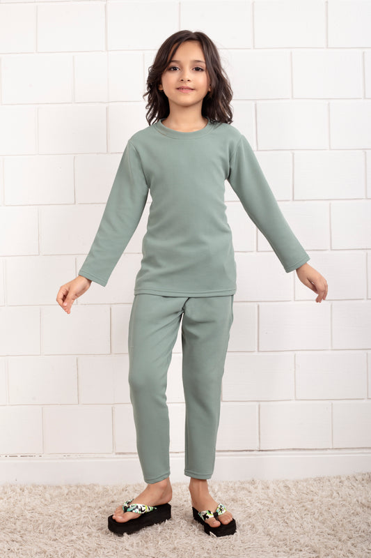 Pure_Cotton_Waffle_Light_Green_Pajama_for_Girl  - Frontview