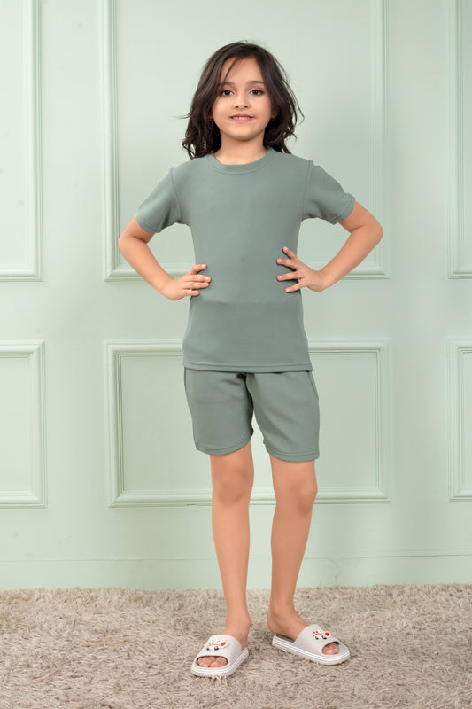 Pure_Cotton_Waffle_Light_Green_shorts_set_for_Girls