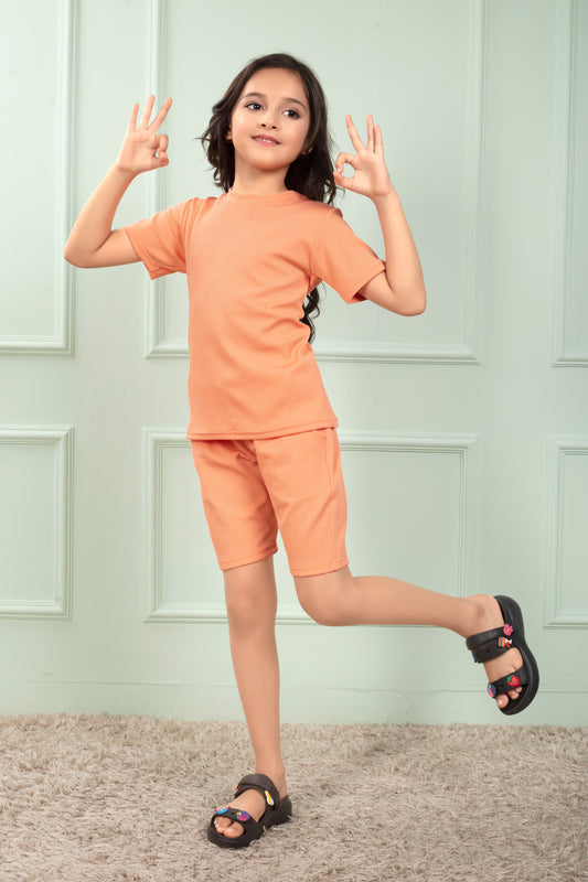 Pure_cotton_Orange_color_kids_shorts_and_t_shirt_set