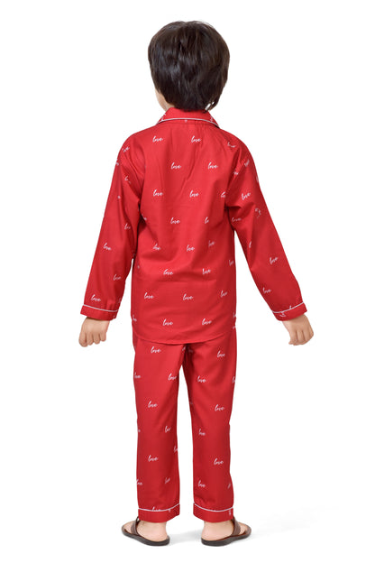 Red Color Love Printed Cute Boys Nightwear - Back Side