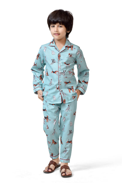 Buy Sky Blue Color Puppy Printed Cotton Boys Night Dress Online - Club96