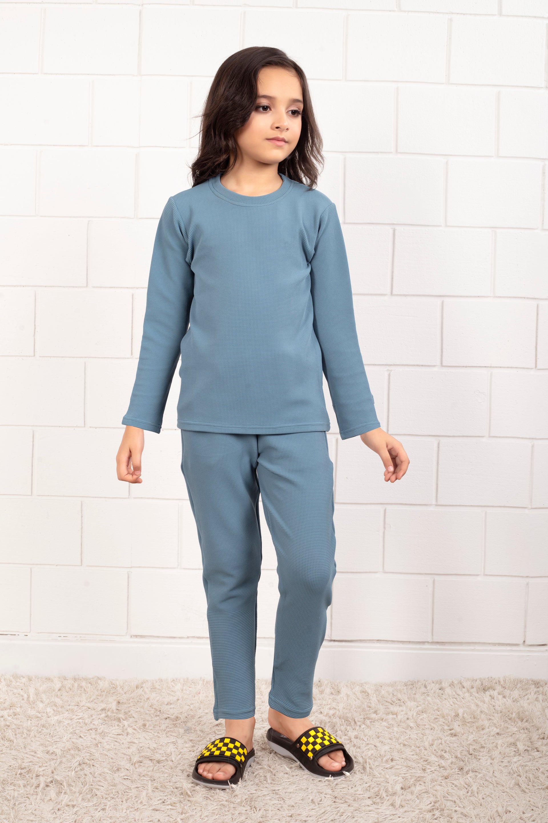 Shop Sky Blue Pure waffle Cotton kids Girl Pajama Online – Club96