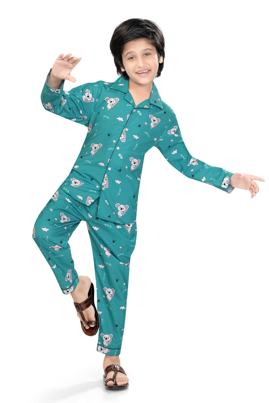 Sky-blue-Teddy-Bear-Printed-Cotton-Nightsuit-Set-Club96