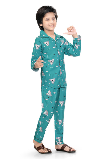 Sky-blue-Teddy-Bear-Printed-Cotton-Nightsuit-Set-SideView