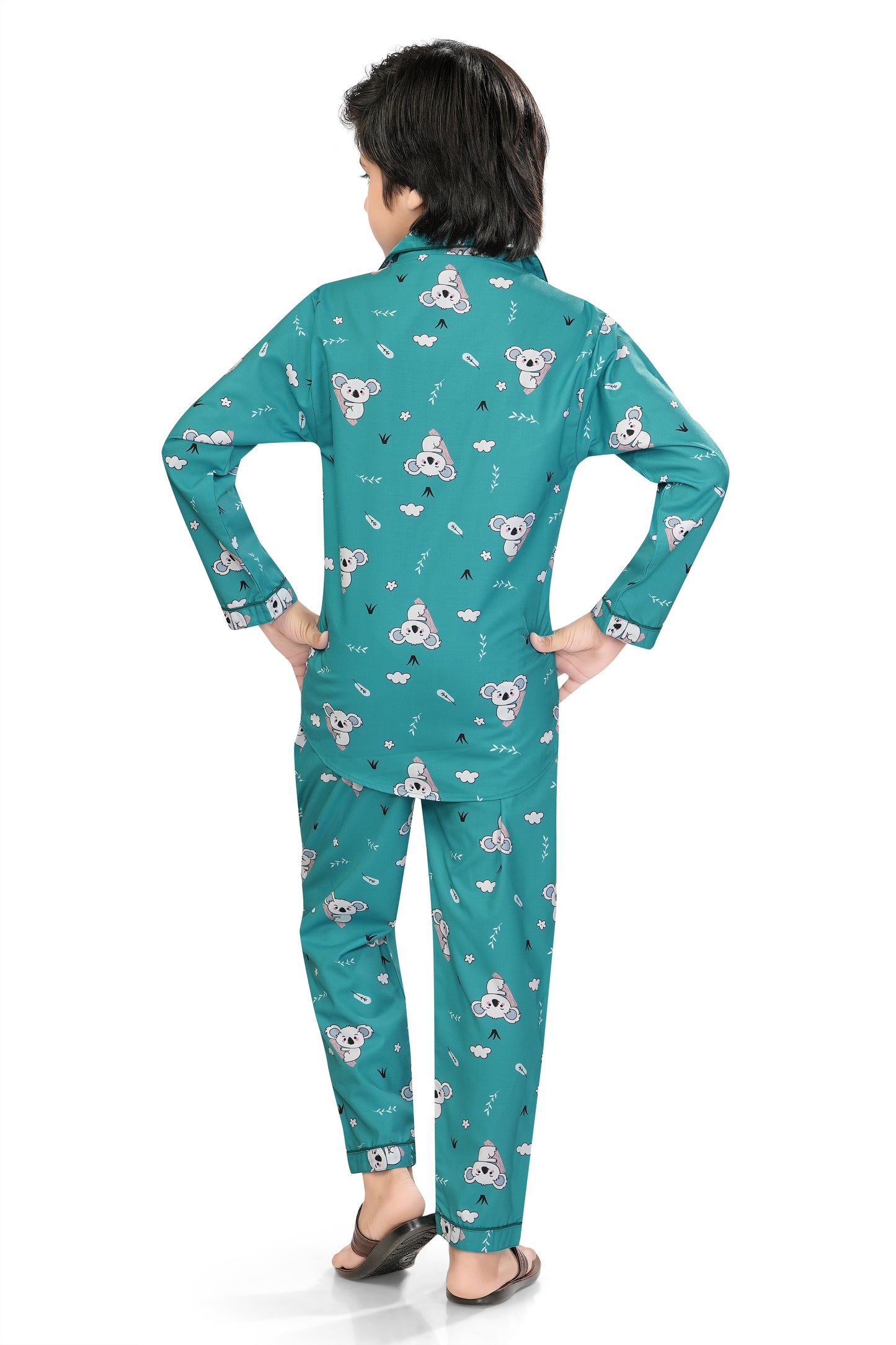 Sky-blue-Teddy-Bear-Printed-Cotton-Nightsuit-Set- BackView