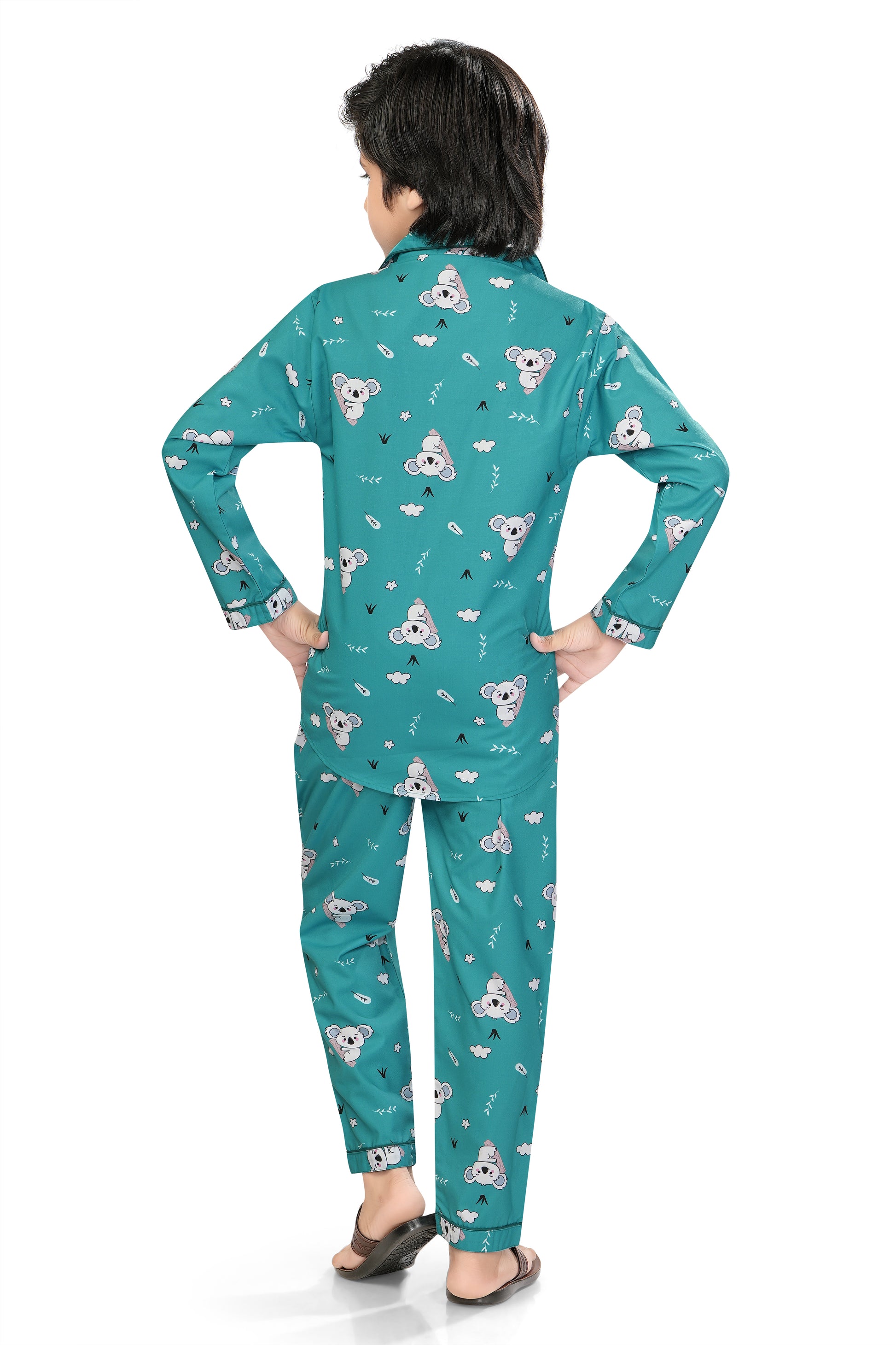 Sky-blue-Teddy-Bear-Printed-Cotton-Nightsuit-Set- BackView