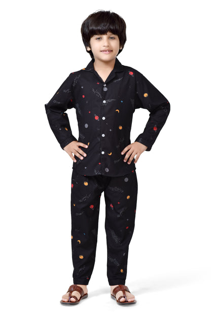 Buy Stylish Black Celestial Printed Long Boys Night Suit Online - Club96