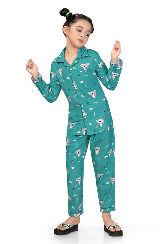 Teddy-Bear-Printed-Girl-Cotton-Nightsuit-Set-Frontview