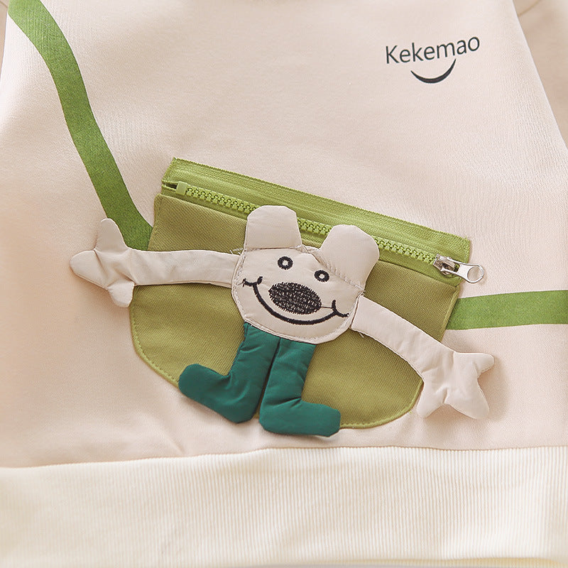 Boys Green Color-blocked Pocket Teddy Sweatshirt With Trouser Set