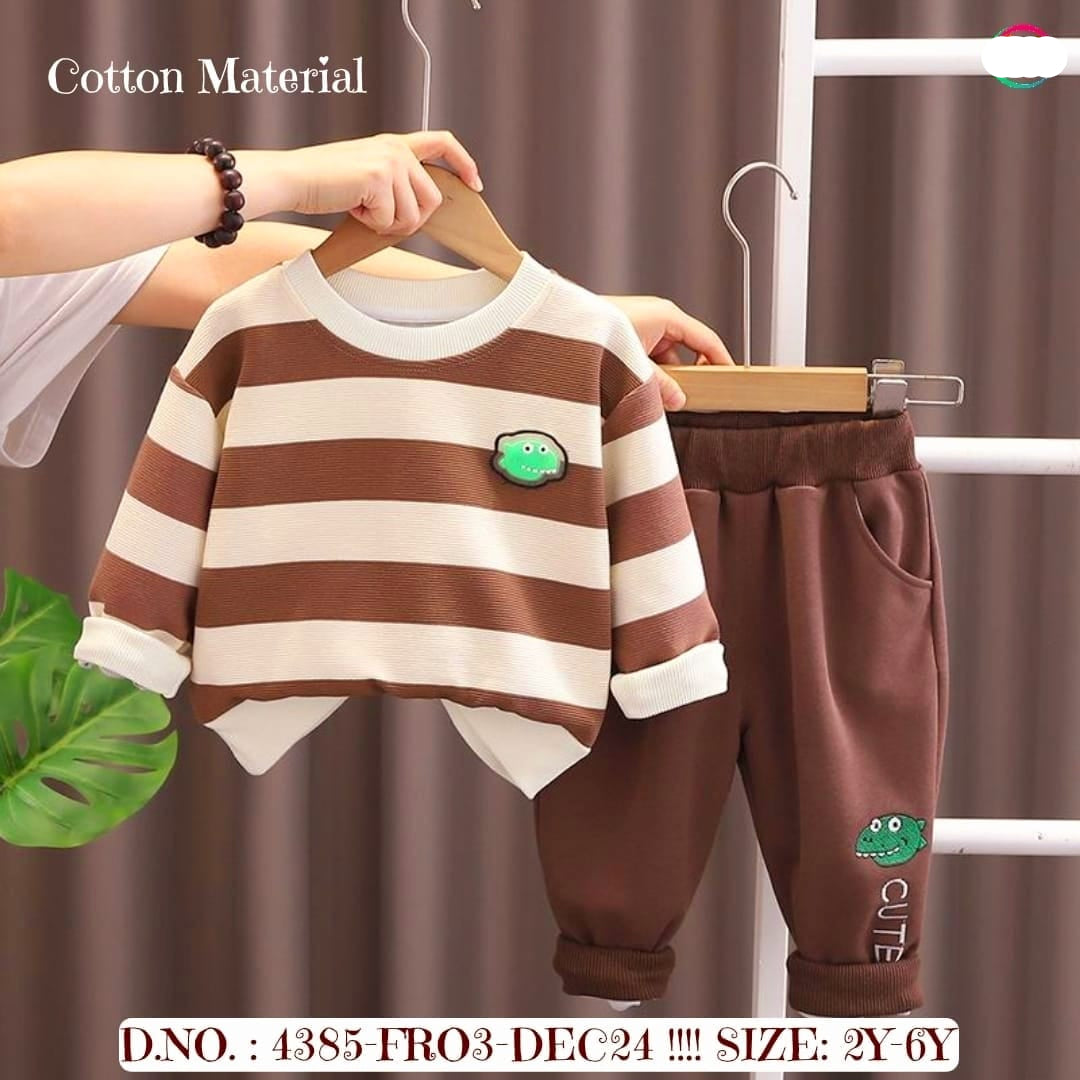 Boys Long Sleeve Striped Brown Sweatshirt With Trouser Set