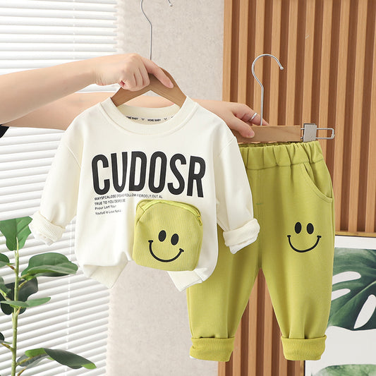 Boys Green Color-blocked Teddy Sweatshirt With Trouser Set