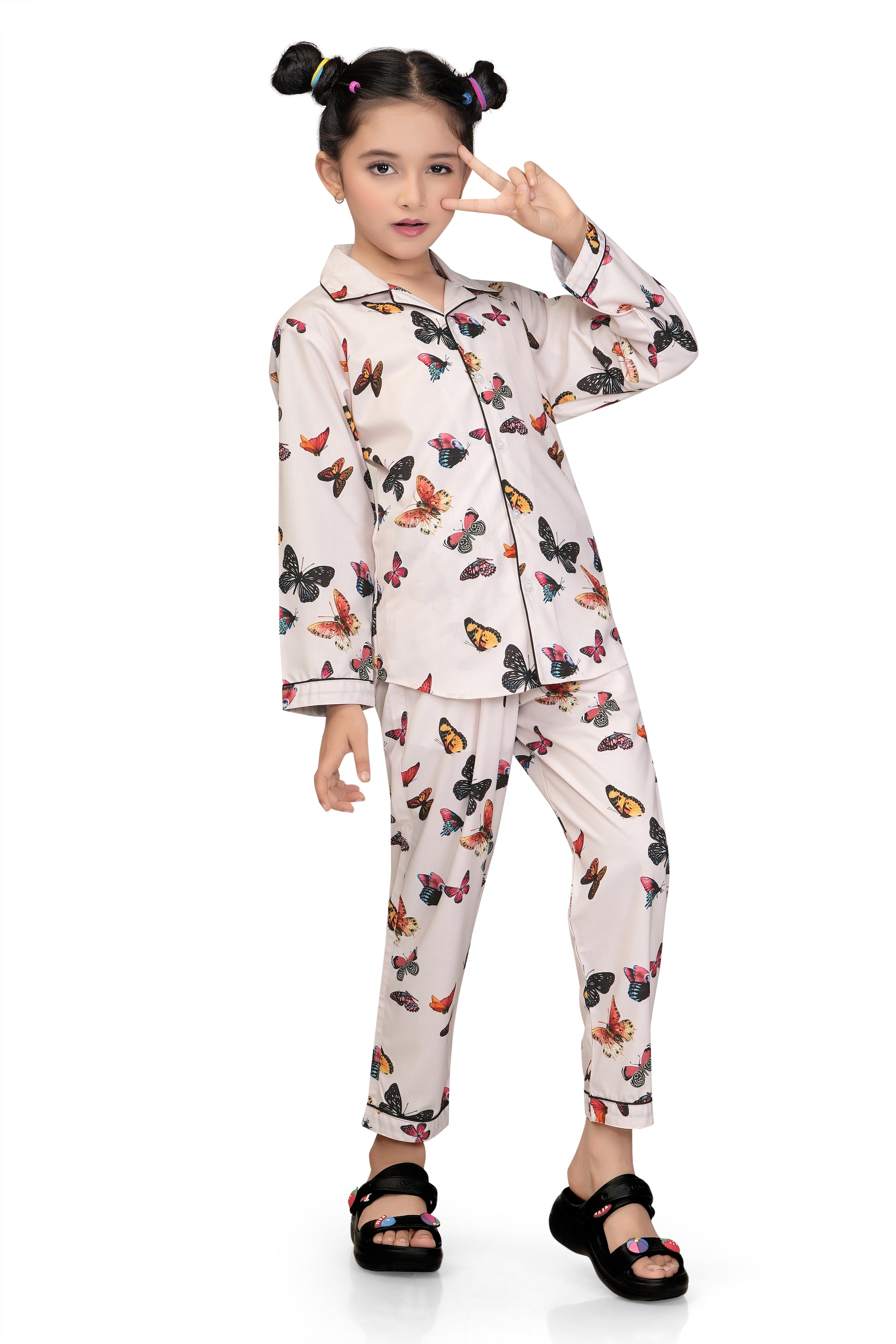 White-Butterfly-Print-Girl-Nightsuit-Set-Stylish
