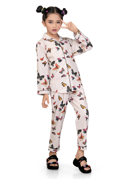 White-Butterfly-Print-Girl-Nightsuit-Set-Stylish