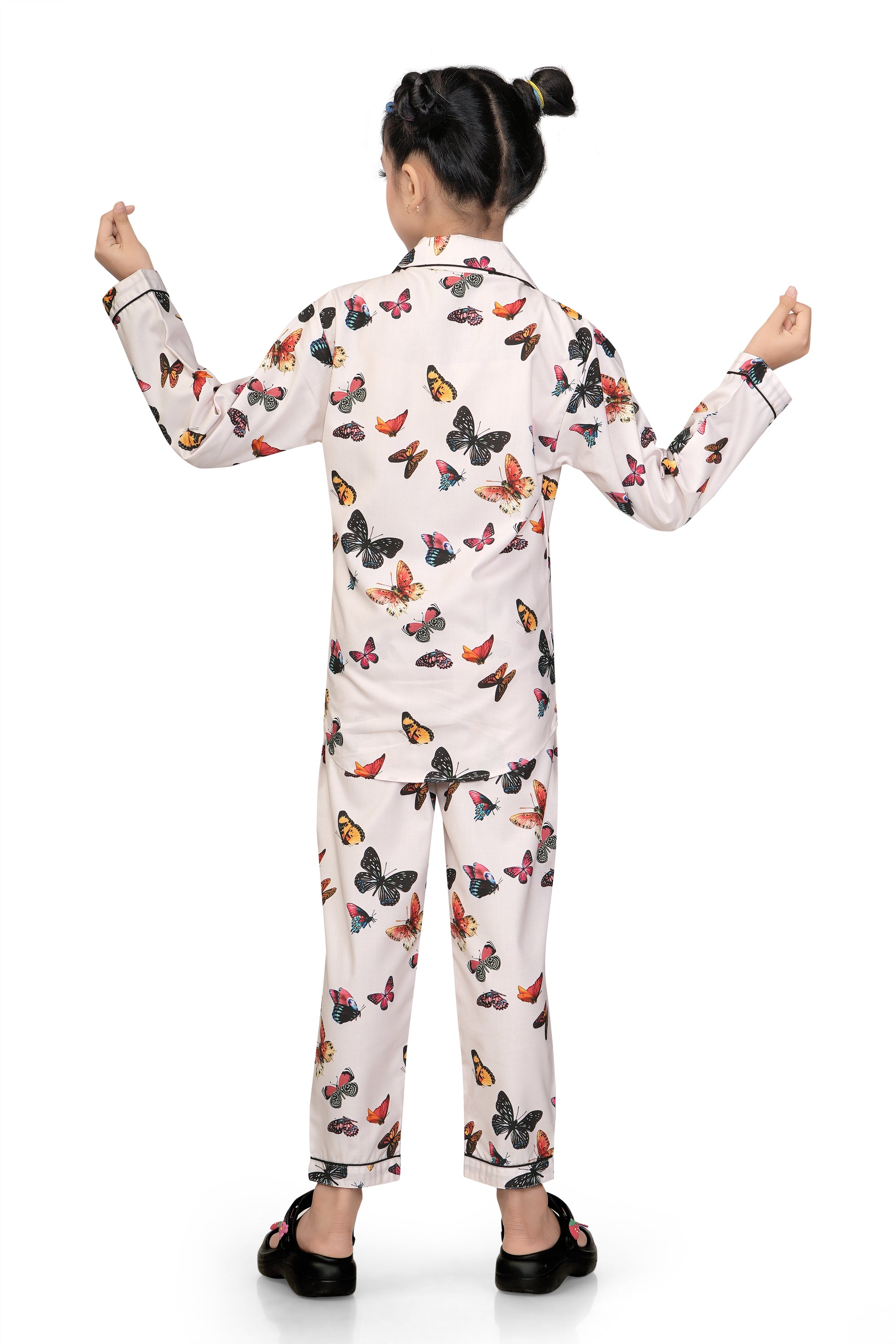White-Butterfly-Print-Girl-Nightsuit-Set-BackView