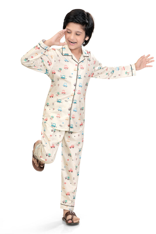 White-Car-Printed-Boys-Night-suit-Set-Club96