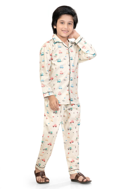 White-Car-Printed-Boys-Night-suit-Set-Stylish