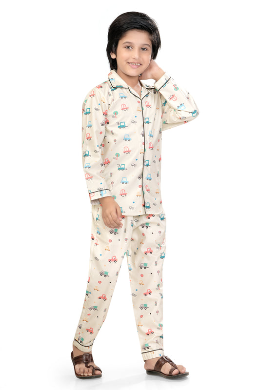 White-Car-Printed-Boys-Night-suit-Set-Stylish