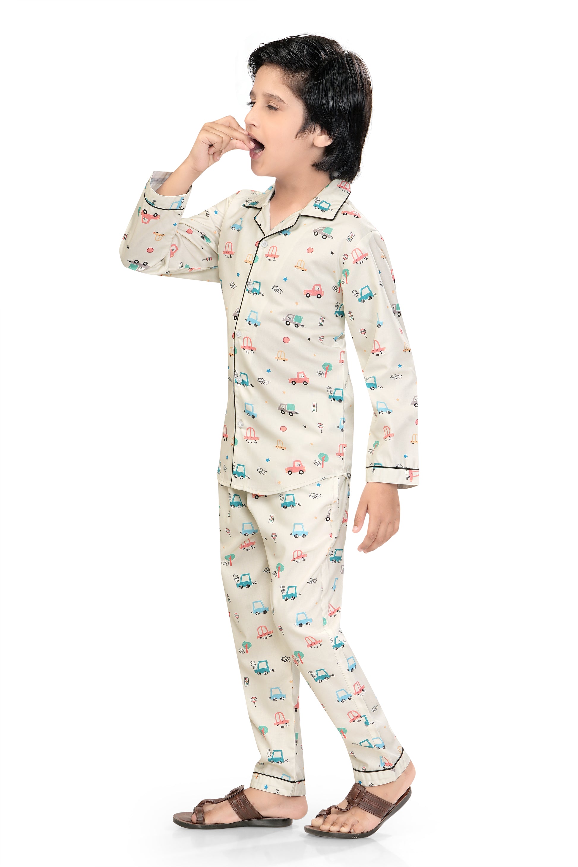 White-Car-Printed-Boys-Night-suit-Set-