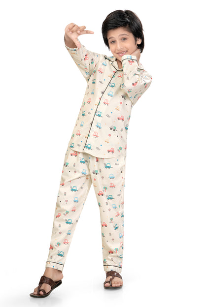 White-Car-Printed-Boys-Night-suit-Set-Stylish