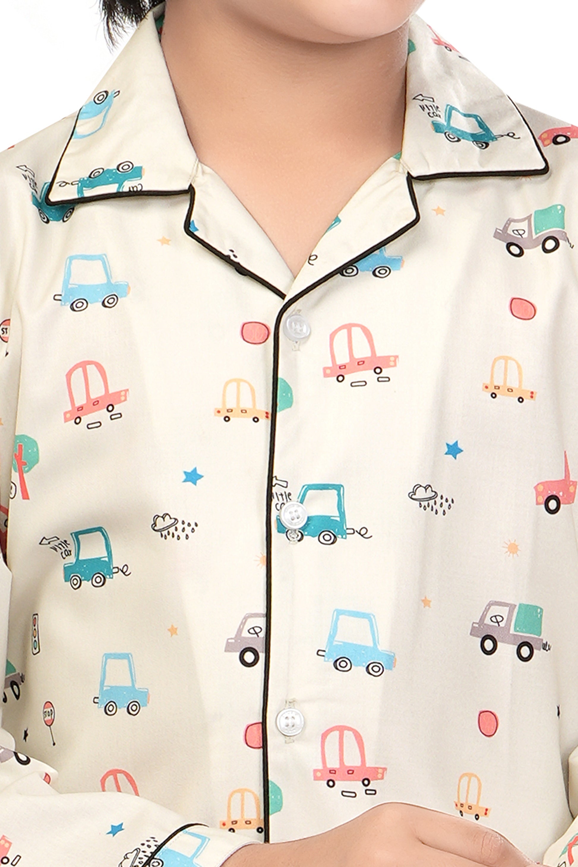 White-Car-Printed-Boys-Night-suit-Set-ZoomView