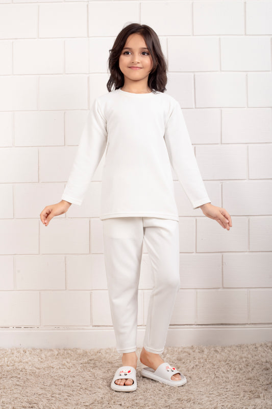 White_cotton_waffle_cute_girls_pajama_sets 