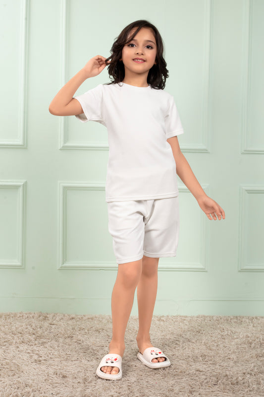 White_cotton_waffle_cute_girls_shorts_co_ord_set