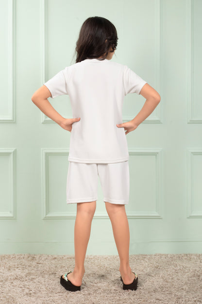 White_cotton_waffle_cute_girls_shorts_co_ord_set - BackView