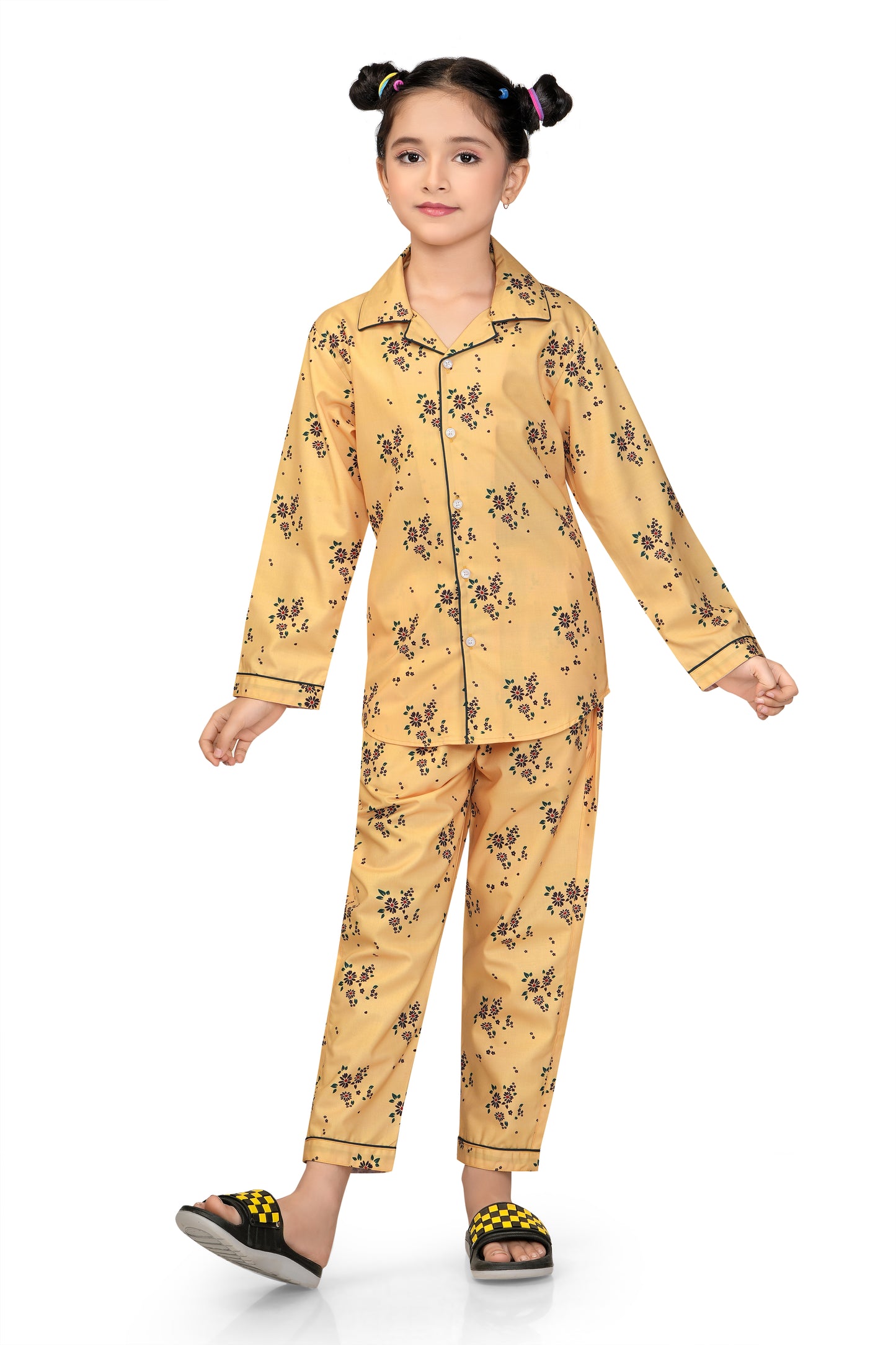 Yellow-Flower-Printed-Cotton-Nightsuit-Set-Club96