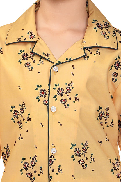 Yellow-Flower-Printed-Cotton-Nightsuit-Set-Zoomview
