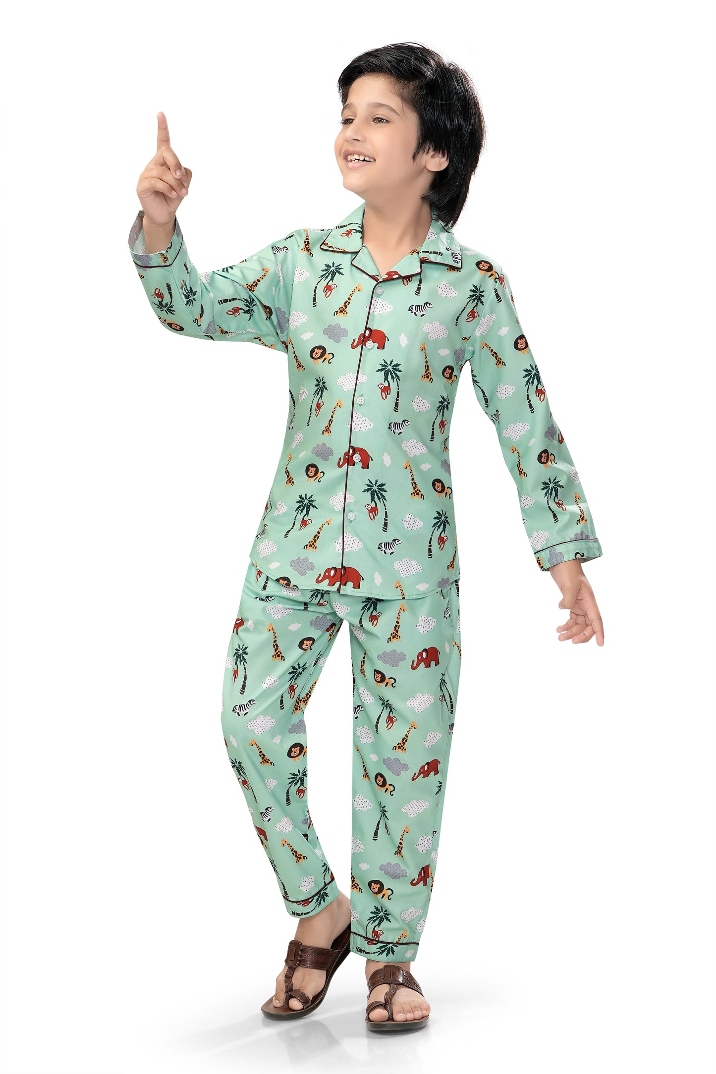 Zoo-Animals-Cotton-Mint-Green-Night -suit Set-Club96