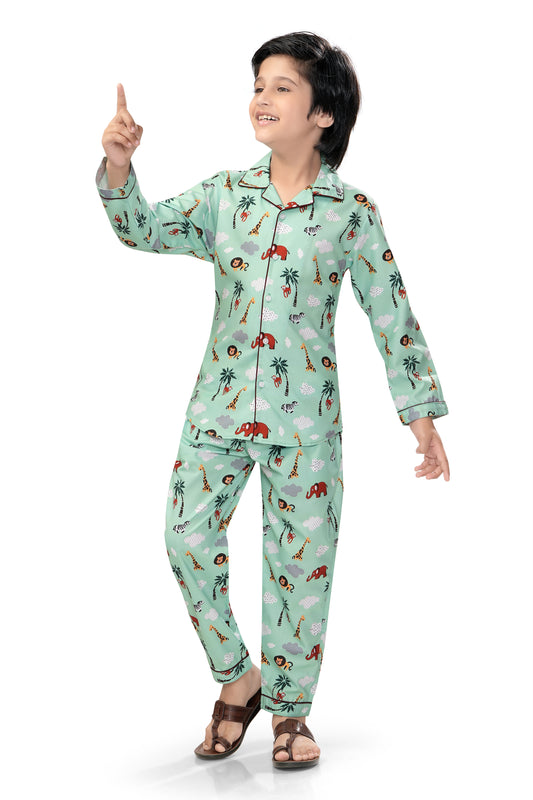Zoo-Animals-Cotton-Mint-Green-Night -suit Set-Club96